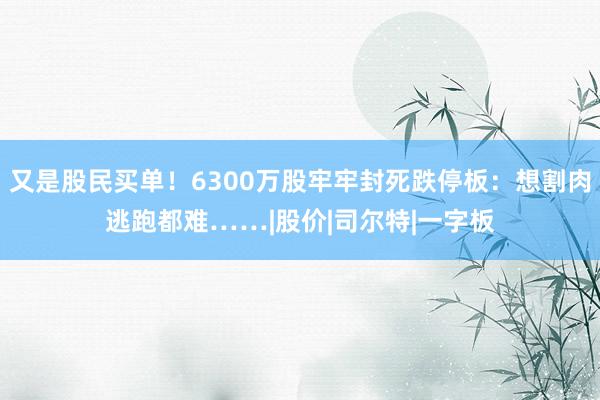 又是股民买单！6300万股牢牢封死跌停板：想割肉逃跑都难……|股价|司尔特|一字板