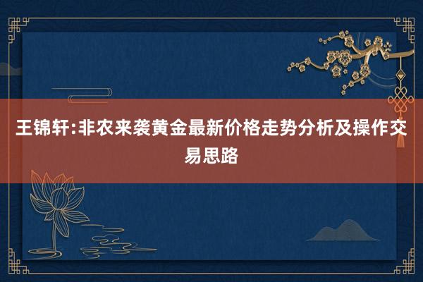 王锦轩:非农来袭黄金最新价格走势分析及操作交易思路