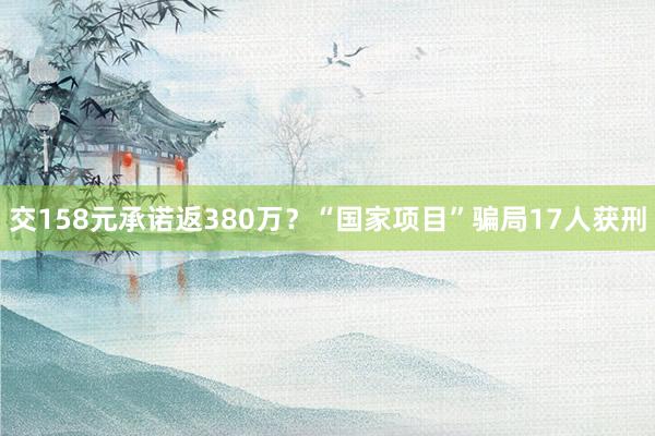 交158元承诺返380万？“国家项目”骗局17人获刑
