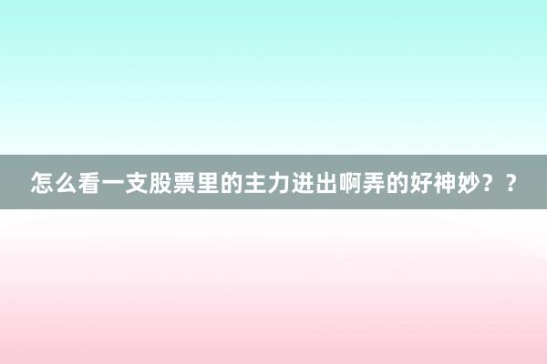 怎么看一支股票里的主力进出啊弄的好神妙？？