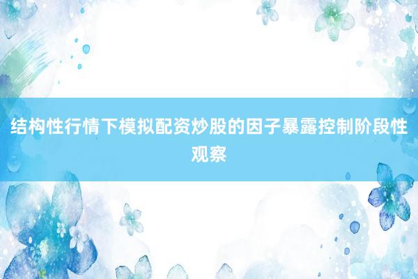 结构性行情下模拟配资炒股的因子暴露控制阶段性观察