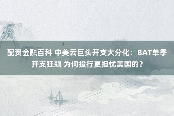 配资金融百科 中美云巨头开支大分化：BAT单季开支狂飙 为何投行更担忧美国的？
