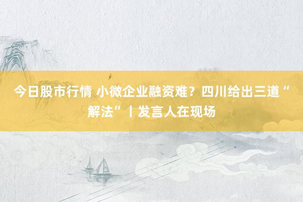 今日股市行情 小微企业融资难？四川给出三道“解法”丨发言人在现场