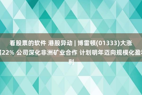 看股票的软件 港股异动 | 博雷顿(01333)大涨超22% 公司深化非洲矿业合作 计划明年迈向规模化盈利