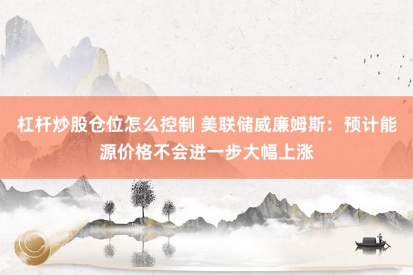 杠杆炒股仓位怎么控制 美联储威廉姆斯：预计能源价格不会进一步大幅上涨