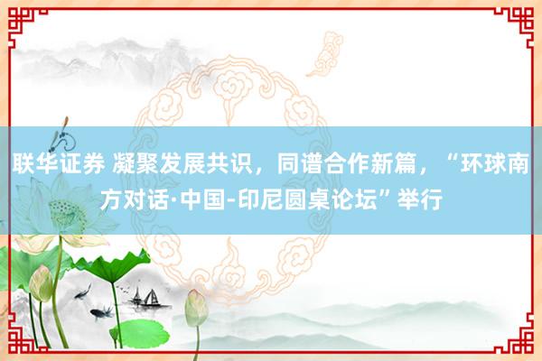 联华证券 凝聚发展共识，同谱合作新篇，“环球南方对话·中国-印尼圆桌论坛”举行